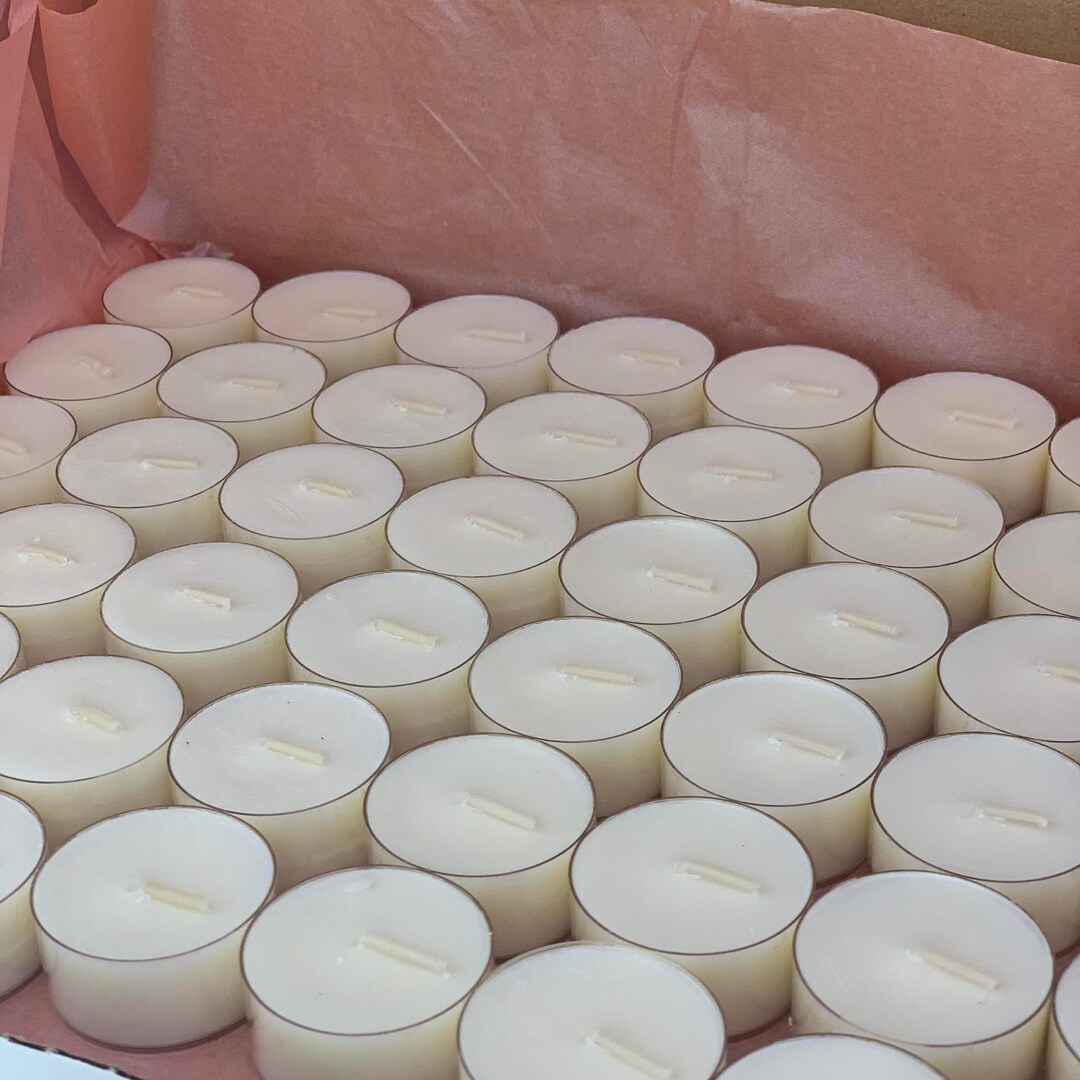 Unscented 100 Soy Wax Tea Lights / Natural Tealight Container Perfect