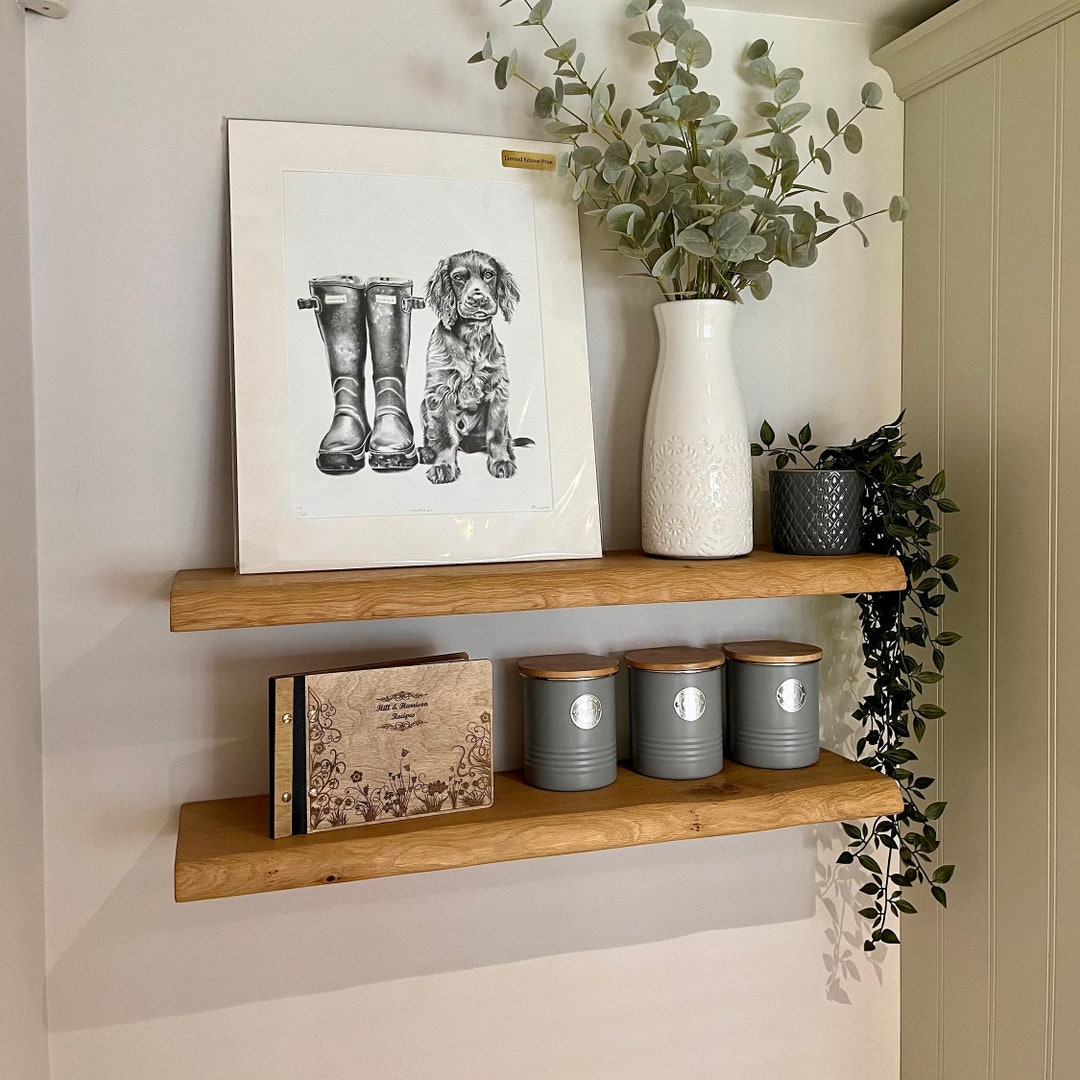 Live Edge Oak Floating Shelf With Secure Fixings Handcrafted and Custom