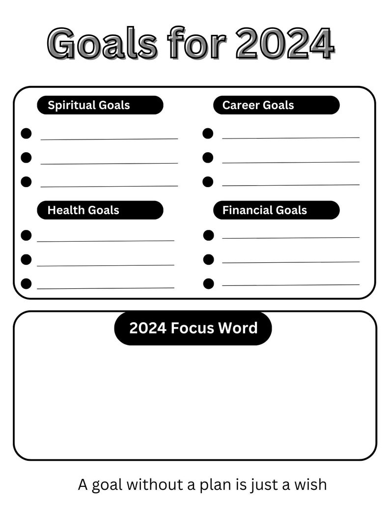 2024 Goals Worksheet Etsy