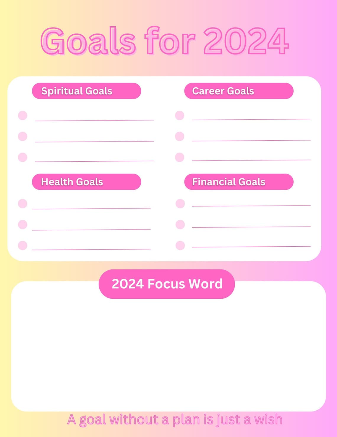 2024 Goals Worksheet - Etsy