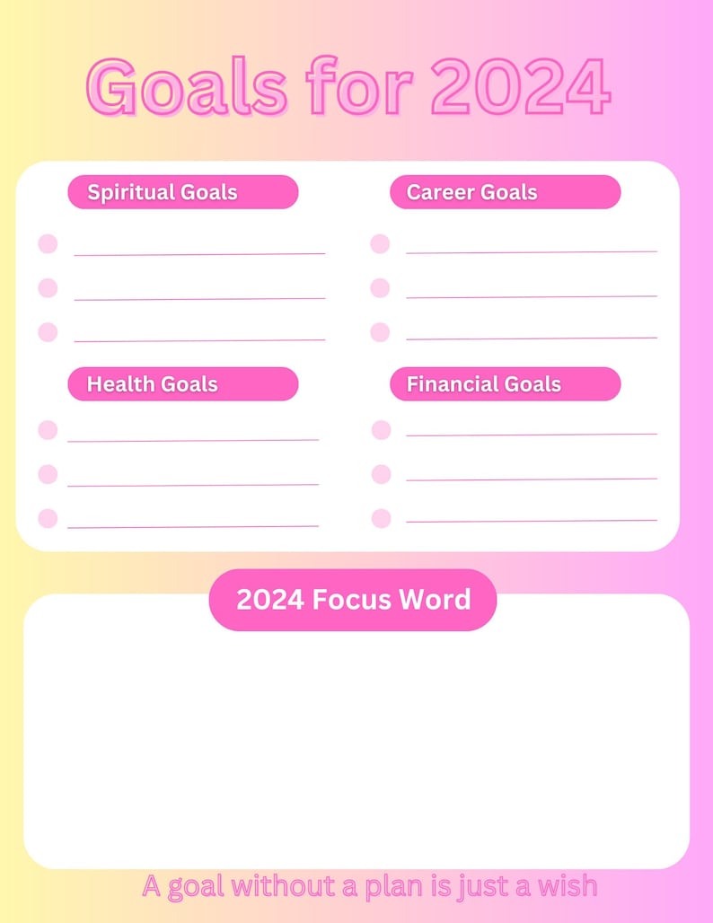 2024 Goals Worksheet Etsy