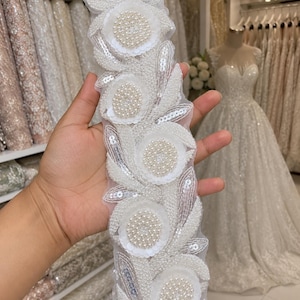 beading trim for dresses Amazon.com: 1 Yard White Mesh Beaded Flowers Lace Trim Ribbon Vintage Pearl Beads Chiffon Floral Trimmings Edging Fabric Embroidered Appliques Sewing Craft Wedding Bridal Dress Clothes Decoration