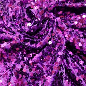 Purple all over shiny sequins, embroidered on spandex base 2-way stretch, Sold by the YD, Ships from USA