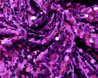 Purple all over shiny sequins, embroidered on spandex base 2-way stretch, Sold by the YD, Ships from USA