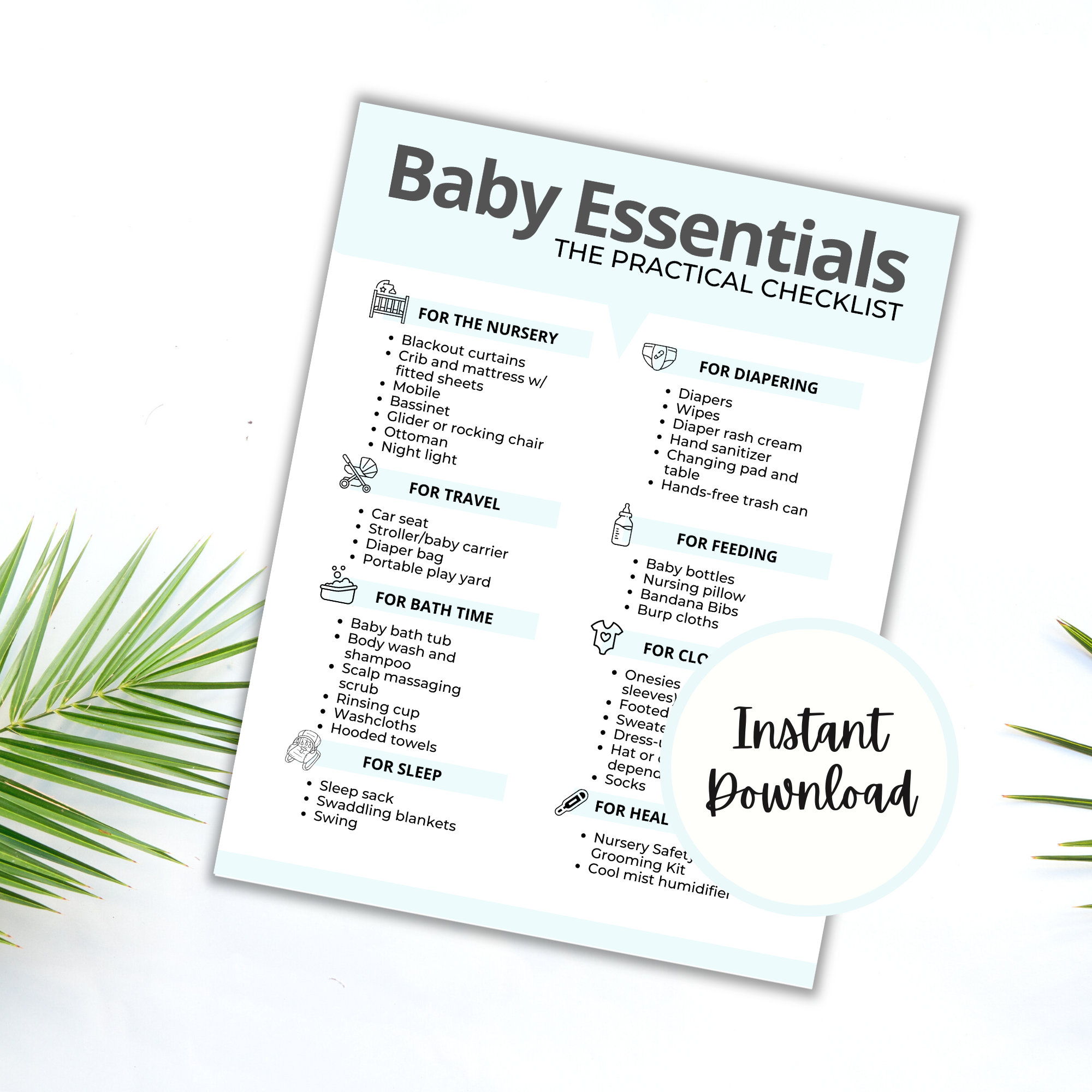 Baby Essentials Checklist Printable, Newborn Checklist, Nursery Checklist,  Baby Registry Checklist, Instant Download PDF 