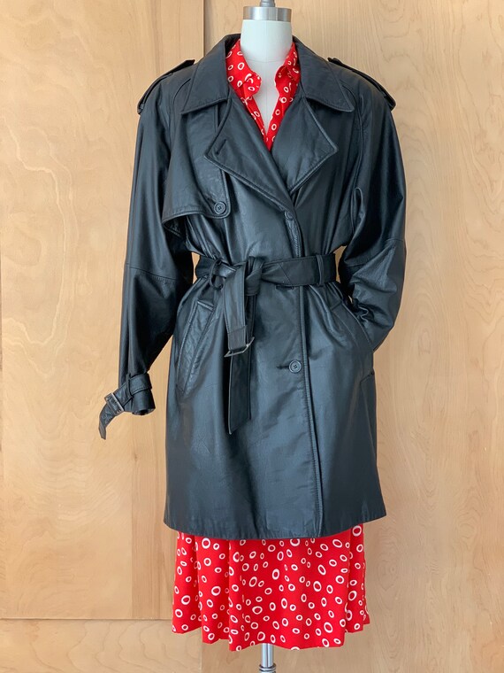 Vintage Black Leather oversized trench coat