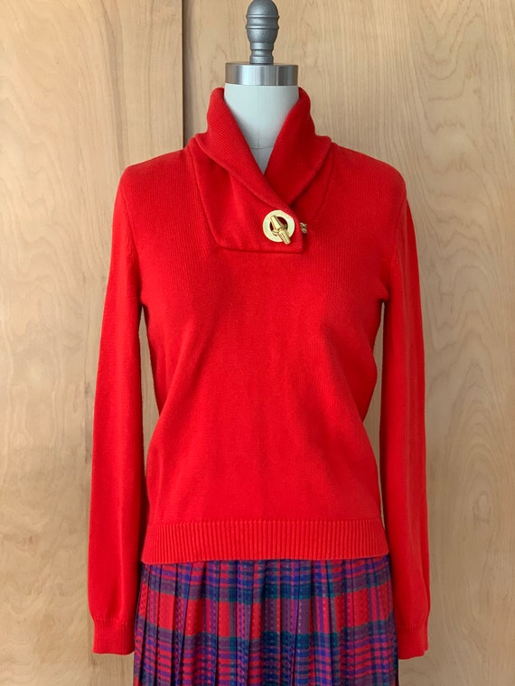 Vintage RALPH LAUREN red shawl collar sweater wit… - image 2