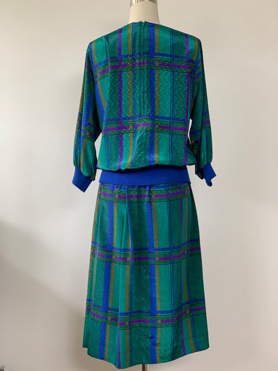 80s LESLIE FAY Plaid 2-piece blouse and skirt set - image 5
