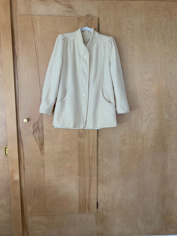 40s CREAM shoulder pad wool short jacket / fall ja