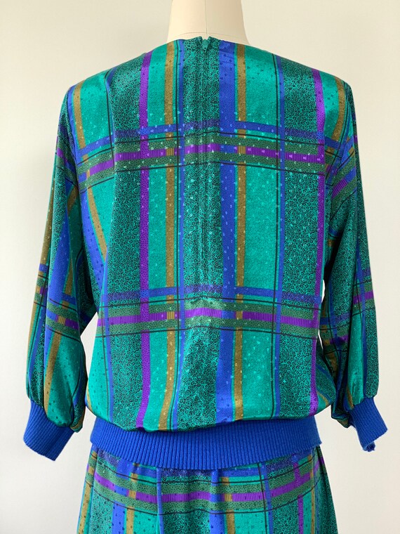 80s LESLIE FAY Plaid 2-piece blouse and skirt set - image 6