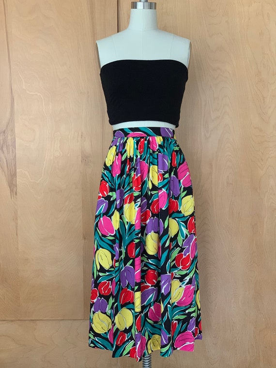 80s Bright Abstract TULIP print midi skirt