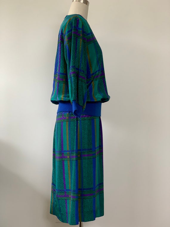 80s LESLIE FAY Plaid 2-piece blouse and skirt set - image 4