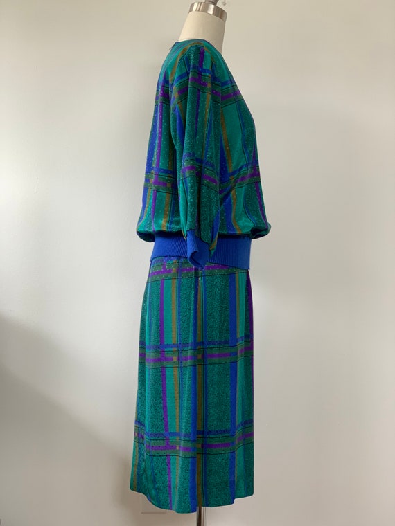 80s LESLIE FAY Plaid 2-piece blouse and skirt set - image 3