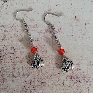 Hangende oorbellen, haken en clips, stalen pompoen, pompoen, herfst, Halloween, heks, heks, carneool