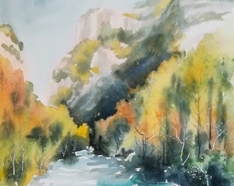 Original watercolor painting. Wildlife, Nature. Pirineos, Cañon de Añisclo