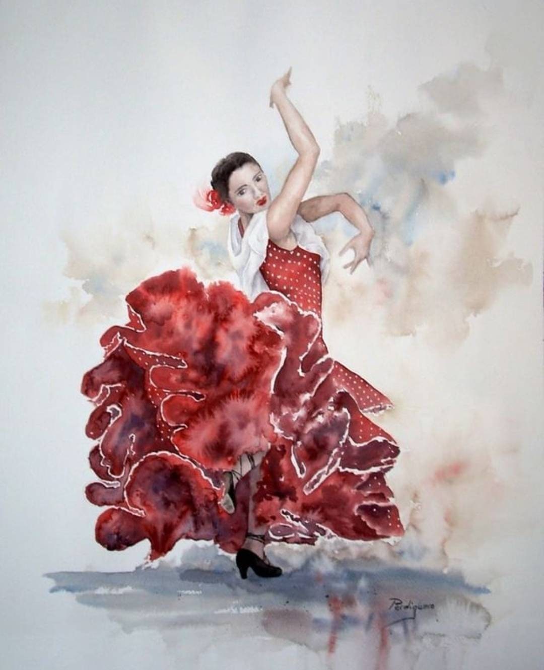 オリジナルの絵。フラメンコ。フラメンカ。スペインのタブラオ