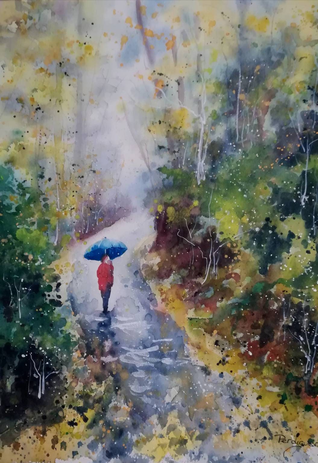 オリジナル絵画。風景、森、雨の日。独占水彩画 - Etsy 日本