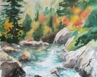 Original watercolor painting. Wildlife, Nature. Pirineos