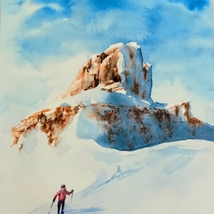 Original watercolor. Pyrenees. Aspes. Snow. Wildlife, Nature. Exclusive painting.