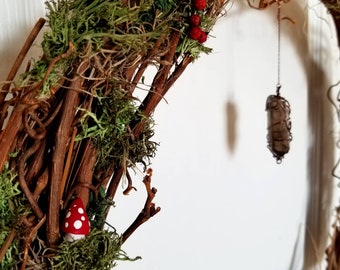 Faerie Moss Mushroom Crystal Handmade Wreath Adjustable Door Hanger All Year Home Decor
