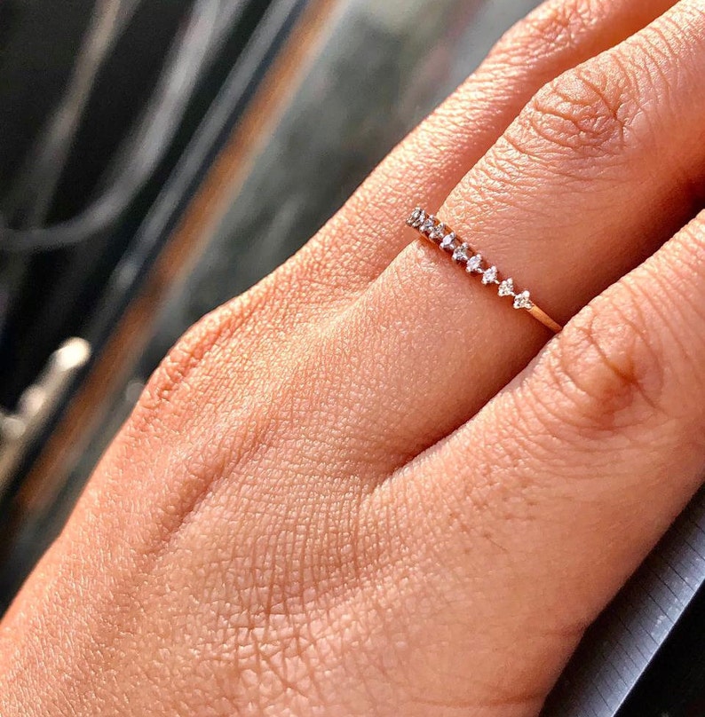 Rose Gold Half Eternity Colorless Moissanite Diamond Engagement BandWedding For HerAnniversary Gift for herWedding ring set 14k gold
