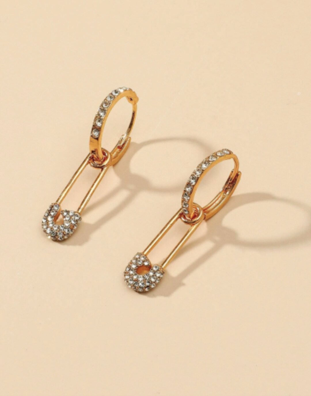 Rhinestone Safety Pin Drop Earrings Spiked Decor Earrings Etsy