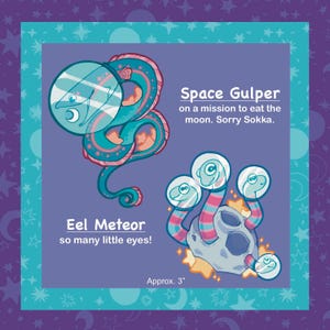 Animal Vinyl Stickers Space Eels: Oarfish, Gulper Eel, Garden Eel, Ocean, Deep Sea, Space, Stars, Clear, Matte