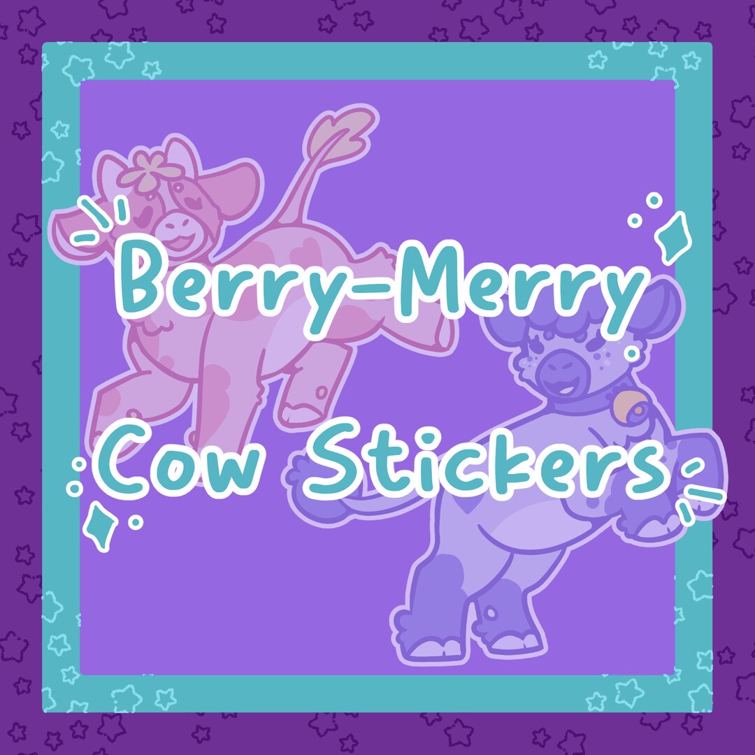 Berrymerry Cow Stickers Strawberry Cow, Blueberry Cow, Cow Stickers, Cute Cow Stickers, Fruit