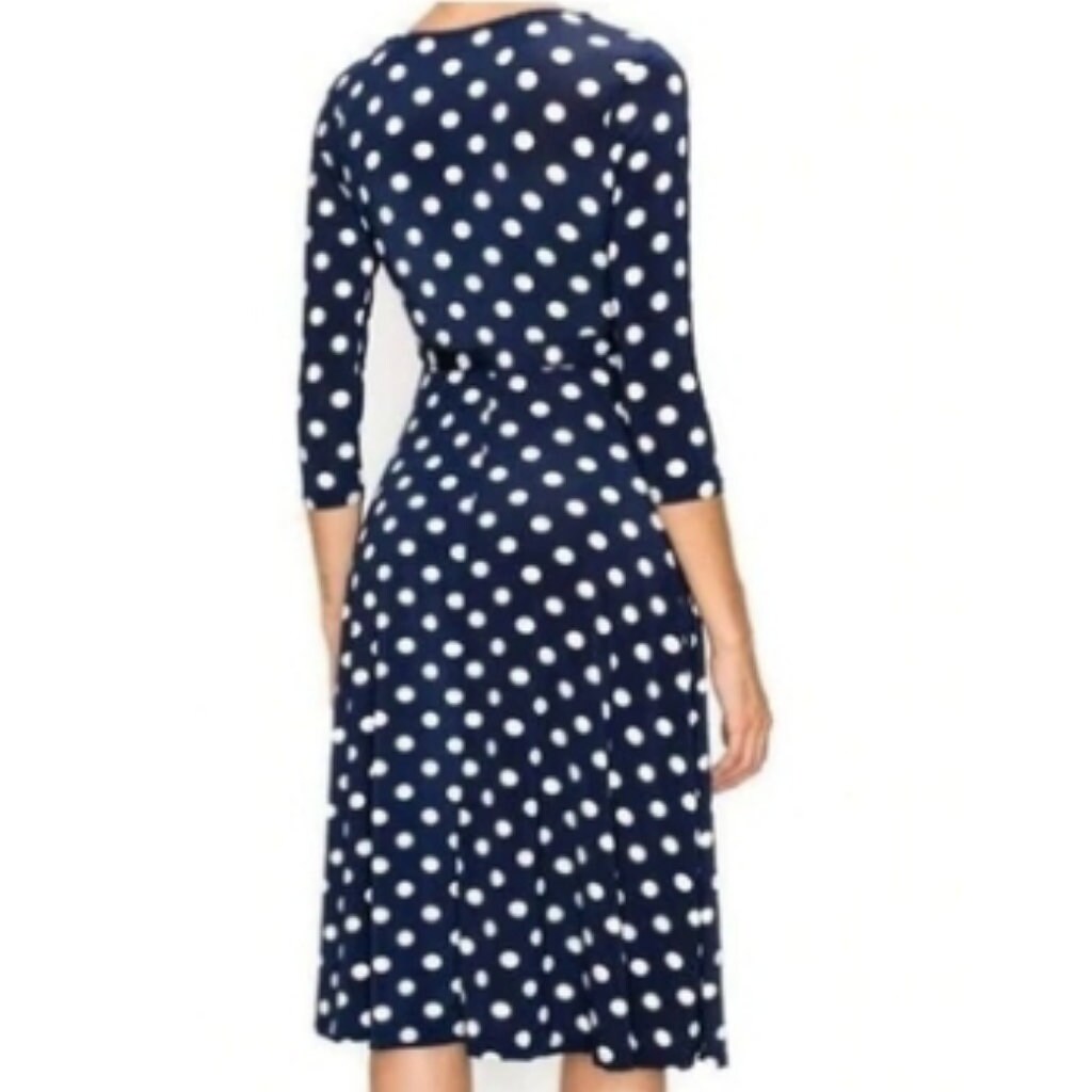 LINI Womens Navy Polka Dot Surplice Neckline Short Faux Wrap Dress