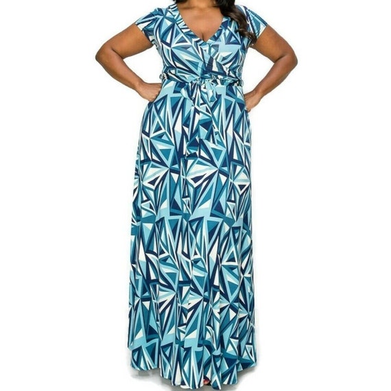 Blue Mirror Faux Wrap Maxi Plussize Dress - Etsy