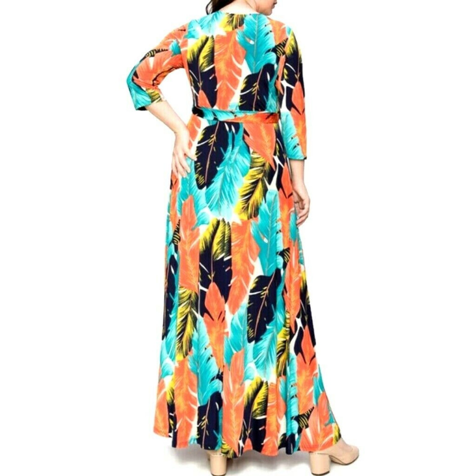 Aqua Orange Palm Leaves Faux Wrap Maxi Plussize Dress - Etsy