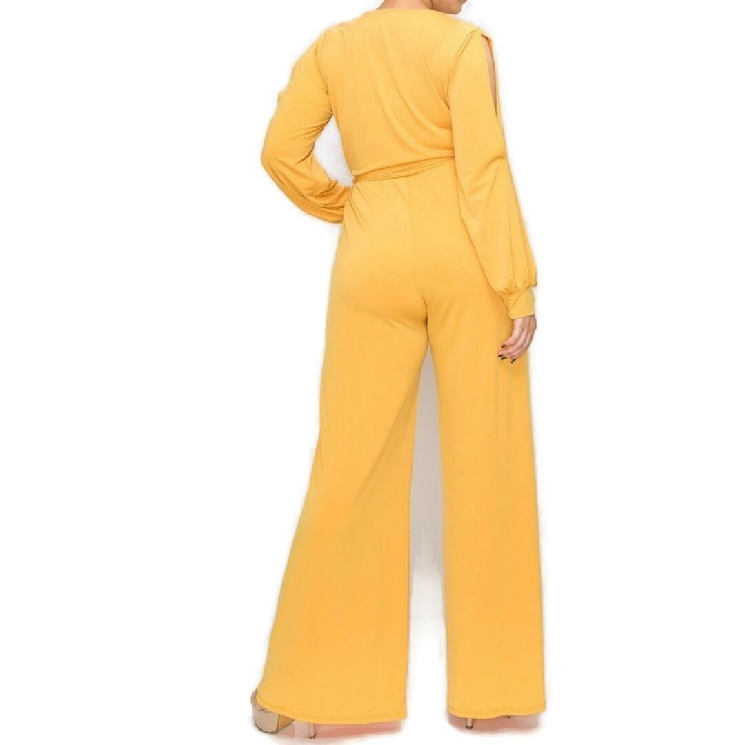 Mustard Split Long Sleeve Plussize Jumpsuit - Etsy