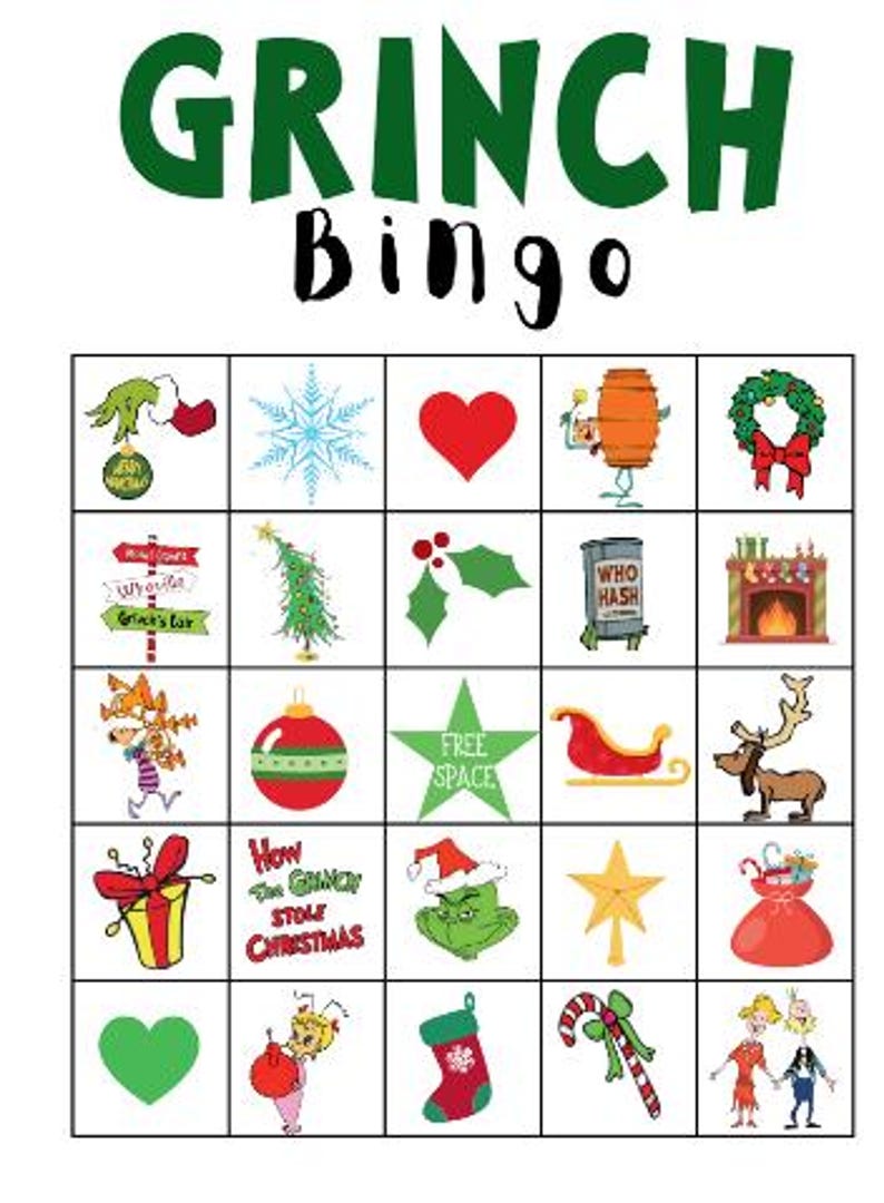 Printable Grinch Bingo Game the Grinch Digital Download Etsy Printable Grinch Bingo Game the Grinch Digital Download Etsy