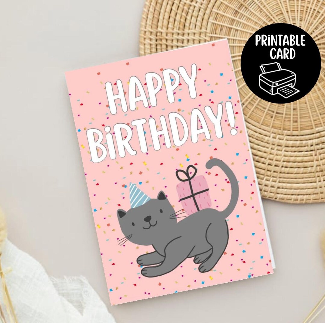 Cat Birthday Greeting Card! Printable Cat Card - Etsy