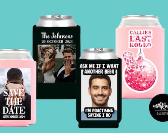 Personalised Save the Date Beer Bottle & Can Coolers | Wedding Favours | Hen Dos Can Cooler | Stag Do Coolers