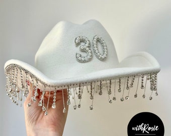 Personalised Cowboy Hat | Personalised Cowboy Hat with Rhinestone Tassel | Hen Party Cowboy Hats | Birthday Cowboy Hats | Bride Cowboy Hats