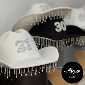 Personalised Cowboy Hat | Personalised Cowboy Hat with Rhinestone Tassel | Hen Party Cowboy Hats | Birthday Cowboy Hats | Bride Cowboy Hats