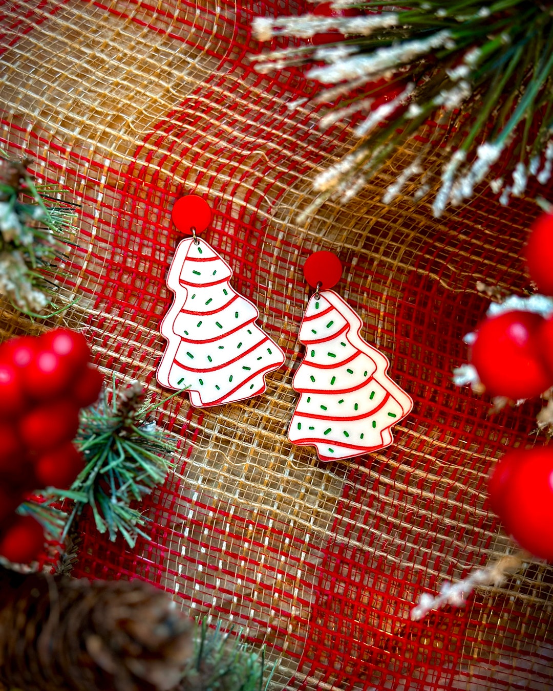 Lightweight Christmas Tree Cake Earrings Little Debbie Earrings