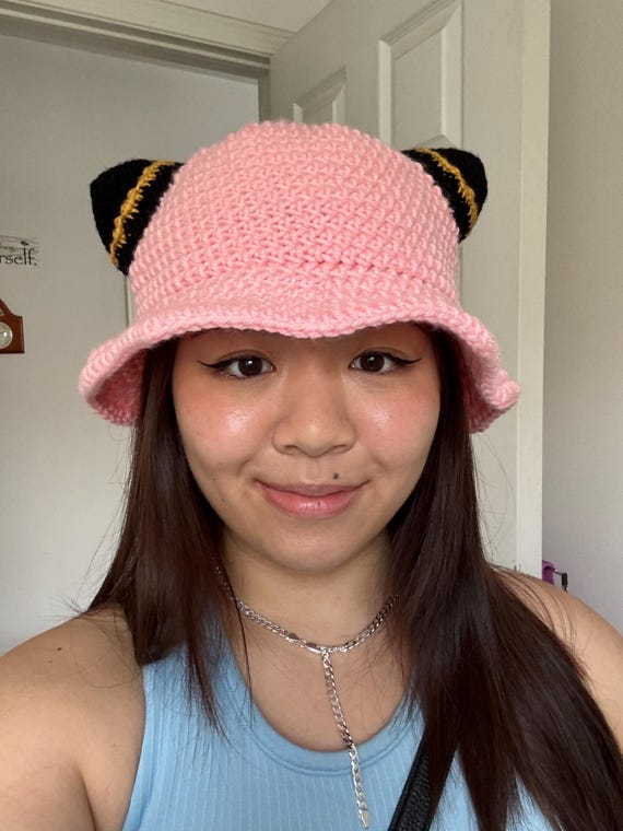 Handmade Pink Crochet Bucket Hat with Cute Ear Details Handmade Crochet Bunny Bucket Hat - Etsy main image 2