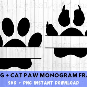 Pfoten geteiltes Monogramm svg bündel | Katzenpfote | Hund Pfote | Haustier Pfote | Tierpfote svg | Split Monogramm Rahmen svg | Monogramm Bundle svg