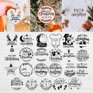 Baby's eerste kerstmis svg-bundel, mijn eerste kerstmis svg, baby's eerste kerst ornament svg, eerste kerstmis svg png, mijlpaalornament