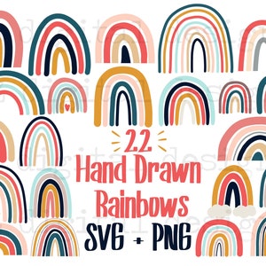 Bundle de cliparts svg arc-en-ciel dessinés à la main | Boho arc-en-ciel png svg | bébé arc-en-ciel svg | svg arc-en-ciel dessiné à la main | arc-en-ciel pastel svg | arc-en-ciel svg