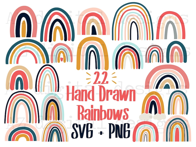 Download Rainbow svg clipart bundle hand drawn boho rainbow png svg ...