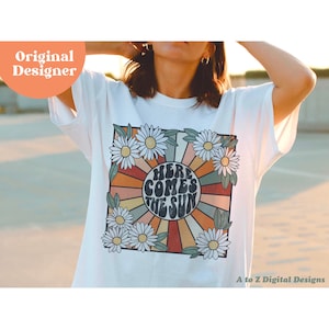 Here comes the sun png | summer png | distressed png | boho png | floral png sublimation | png for sublimation | retro  png sublimation