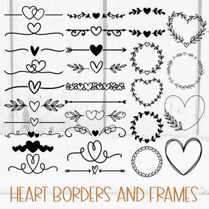 Heart border svg bundle, heart text divider svg, heart svg, heart wreath svg, wedding dividers svg, valentine's day svg, doodle divider svg