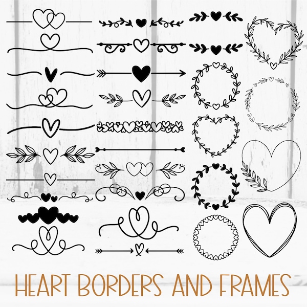 Heart border svg bundle, heart text divider svg, heart svg, heart wreath svg, wedding dividers svg, valentine's day svg, doodle divider svg