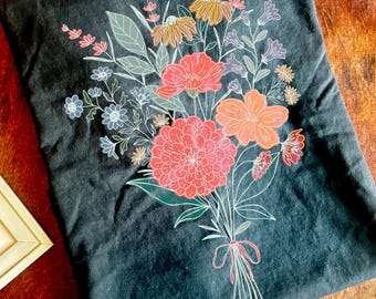 Retro vintage floral bouquet PNG, hand drawn whimsical flower shirt design for sublimation, dtf - instant download