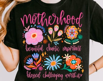 Motherhood boho floral mama png, mom adjectives png, mothers day png, neon png, sublimation dtf, hippie florals png, whimsy png, doodle png