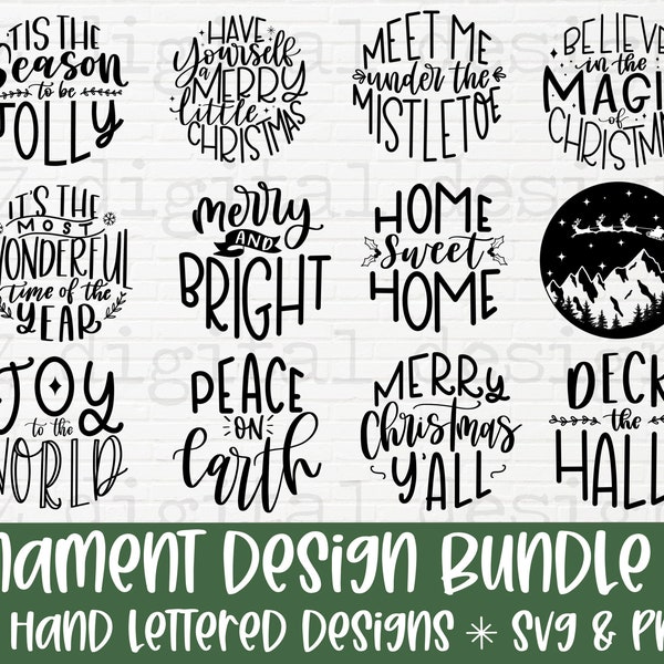 Christmas ornament svg bundle #2 hand lettered | Christmas svg | believe svg | christmas cut file | christmas scene svg | round ornament svg