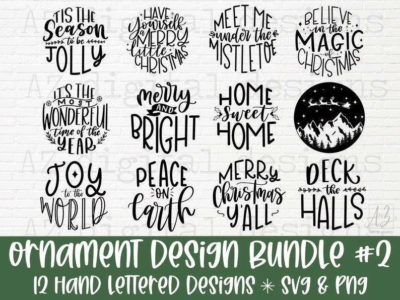 Christmas ornament svg bundle #2 hand lettered | Christmas svg | believe svg | christmas cut file | christmas scene svg | round ornament svg 